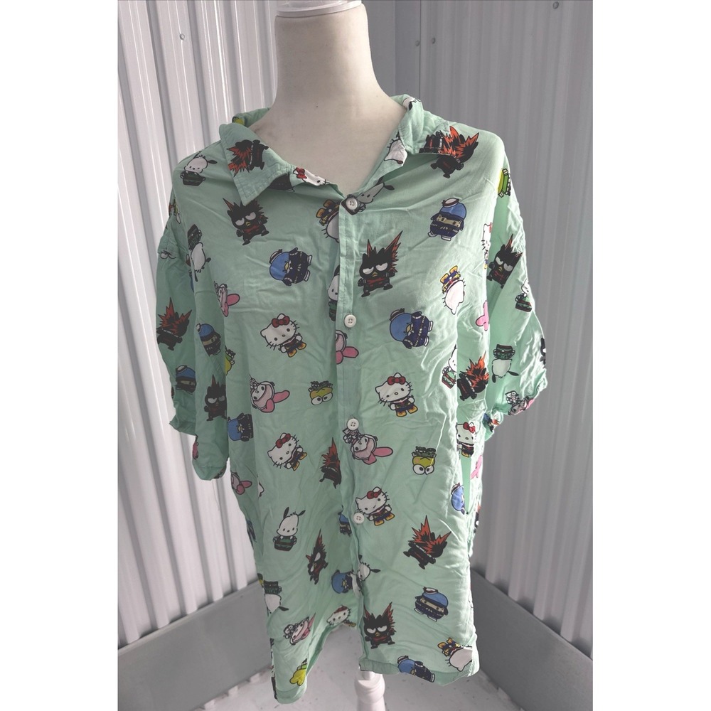 My Hero Academia X Hello Kitty & Friends Woven Button Up Mens Size XL‎